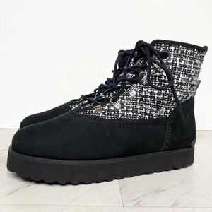 New! Larroude Vail Black Tweed Lace Up Winter Boot 8